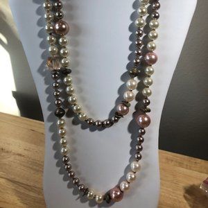 Chico's Pearl Necklace 49" Cream, Taupe, Peach